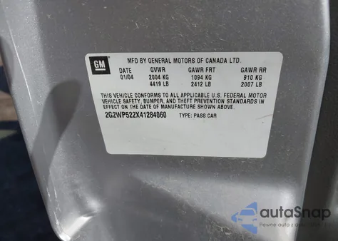 2004 Pontiac Grand Prix Gt1 z USA, uszkodzony, nr VIN 2G2WP522X41284060